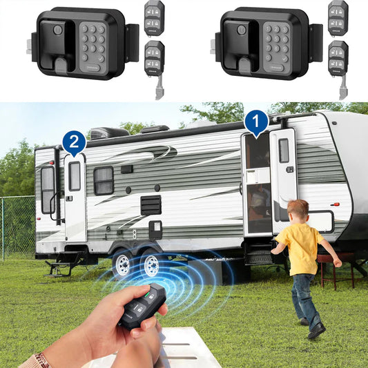 Pro RV Door Lock Keyless Entry Waterproof, 2 Fobs, 1 Control 2 Doors 1