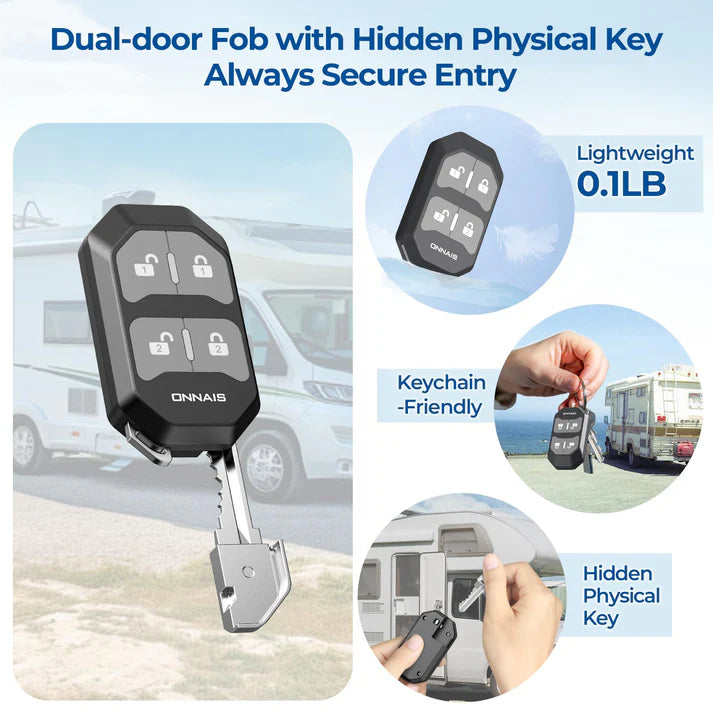 Pro RV Door Lock Keyless Entry Waterproof, 2 Fobs, 1 Control 2 Doors 1